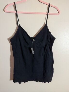 We The Free Black Ribbed V-Neck Cami with Lettuce Hem
